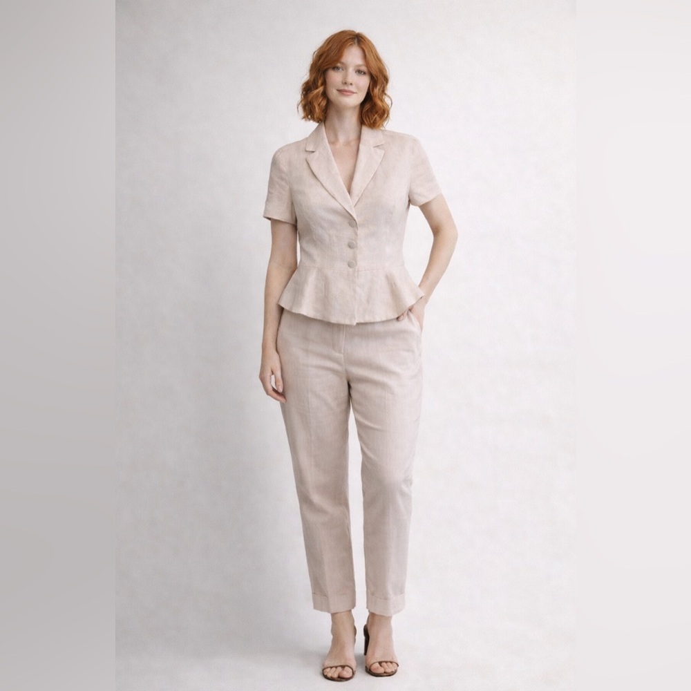 Femme Blush Pink Linen Ankle Crop Pant - Size 6